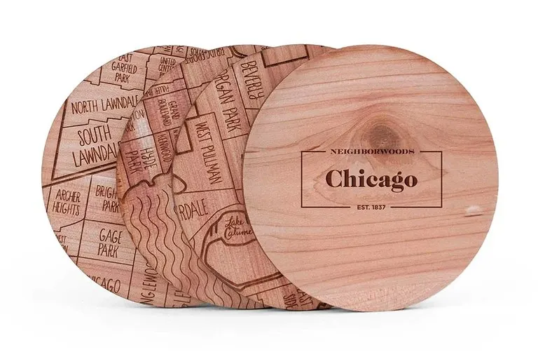 Neighborwoods Laser-Etched City Map Coasters