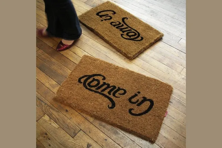 Come In Go Away Ambigram Doormat
