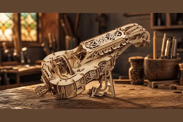 Playable Wooden Hurdy-Gurdy Model Kit