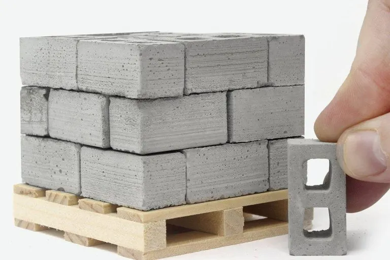 Miniature Cinder Blocks on a Wooden Pallet