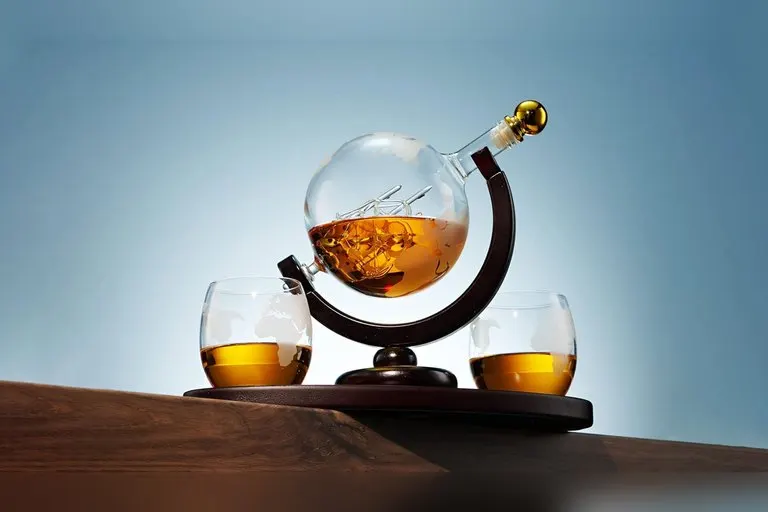 Handmade Ship in a Globe Whiskey Decanter Set