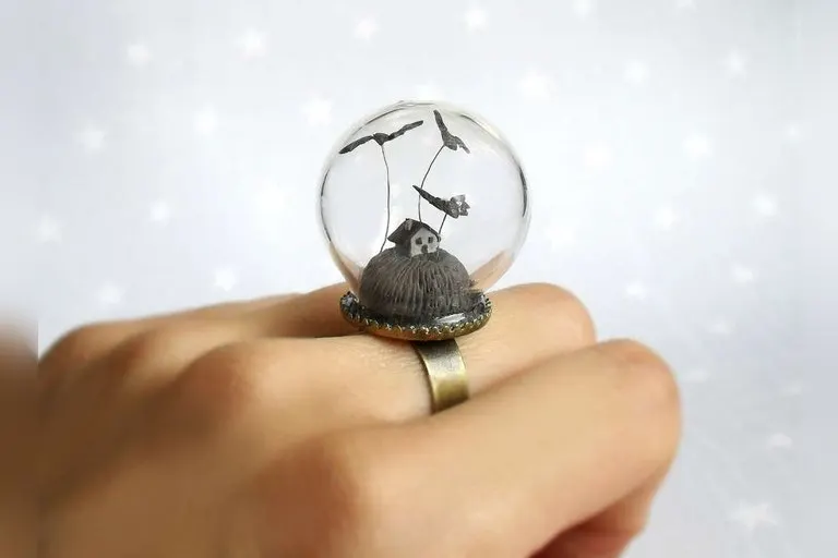 Scary Little Gray House Halloween Ring