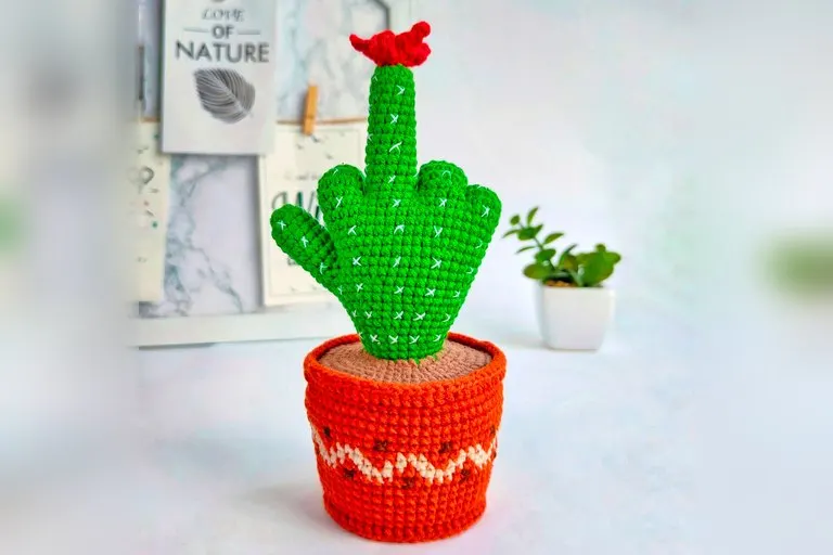 Middle Finger Crochet Cactus